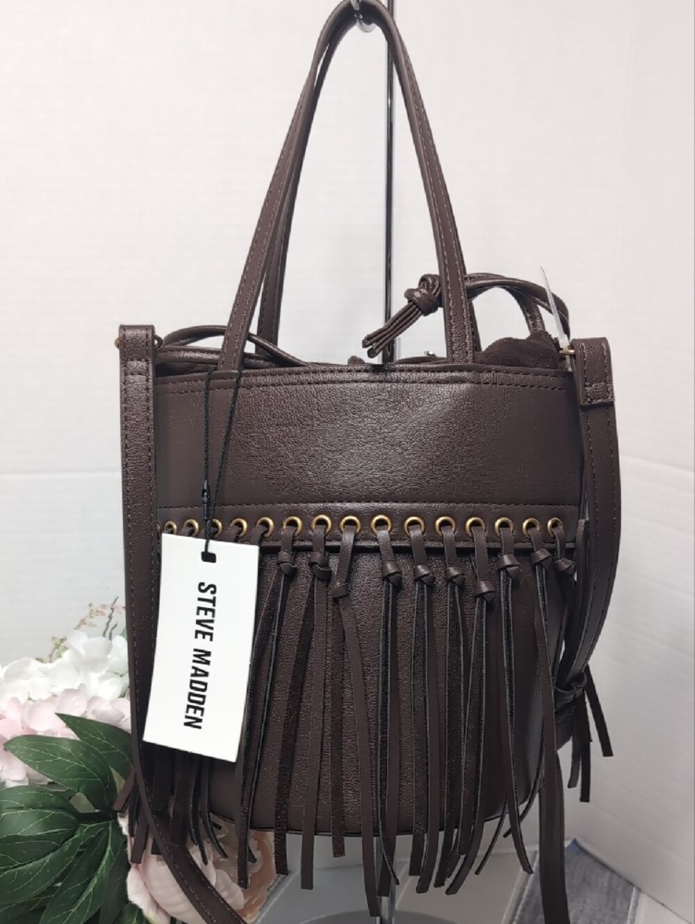 Steve Madden Chocolate Brown Fringe Bucket Bag